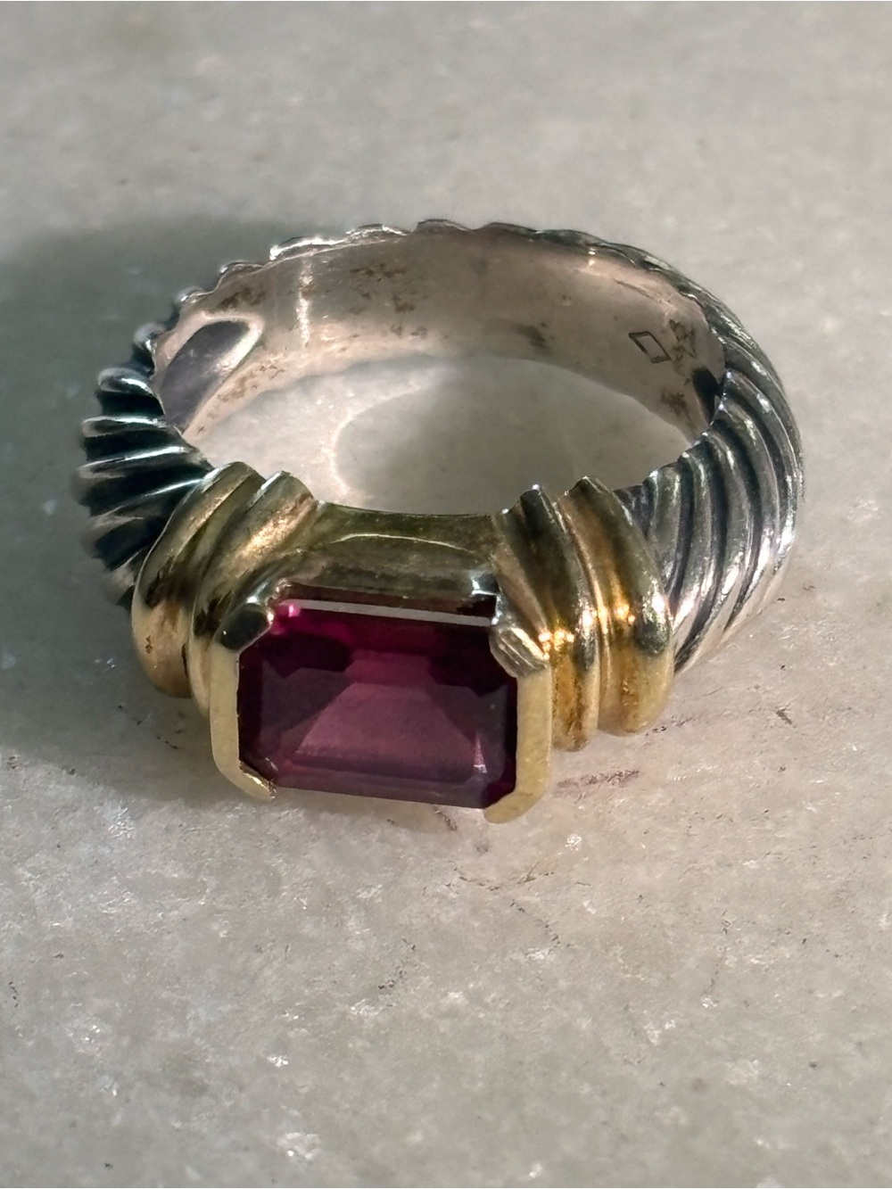 Vintage David Yurman Garnet Cable Ring Sterling Silver 14K Gold Size 5.75